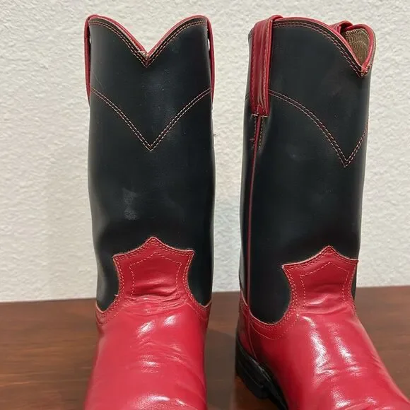 💙♥️ Vintage Diamond J Red & Navy Justin Roper Cowboy Boots - Picture 8 of 9